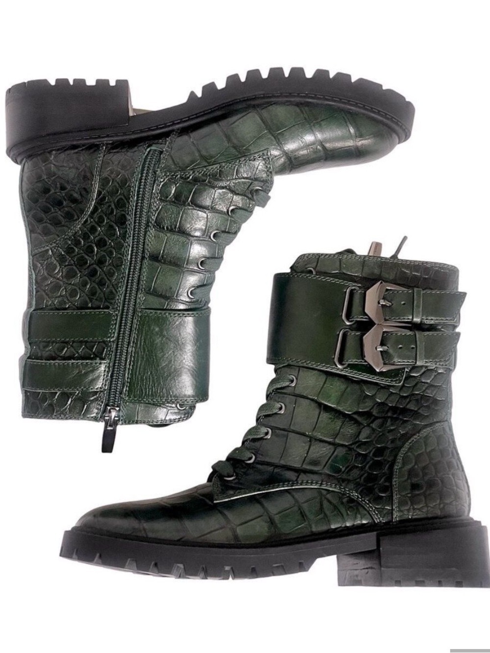 NWOB $250 Vince Camuto Croc-Embossed Combat Boots 5M